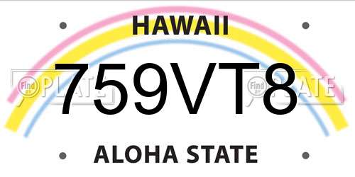 759VT8 Hawaii License Plate