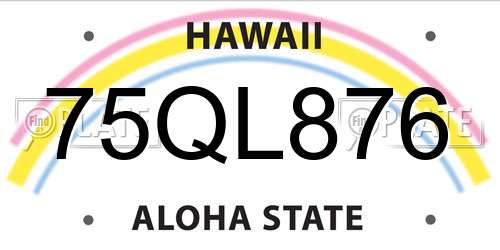 75QL876 Hawaii License Plate