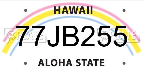 77JB255 Hawaii License Plate