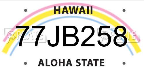 77JB258 Hawaii License Plate