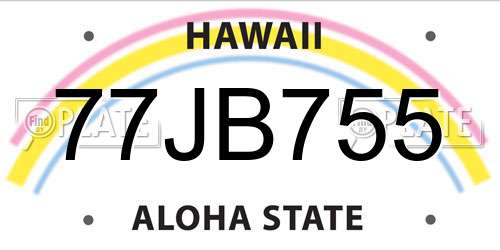 77JB755 Hawaii License Plate