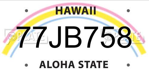 77JB758 Hawaii License Plate