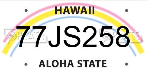 77JS258 Hawaii License Plate