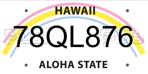 78QL876 Hawaii License Plate