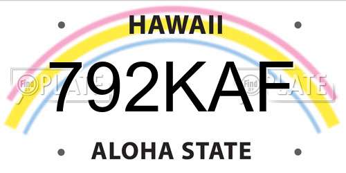 792KAF Hawaii License Plate