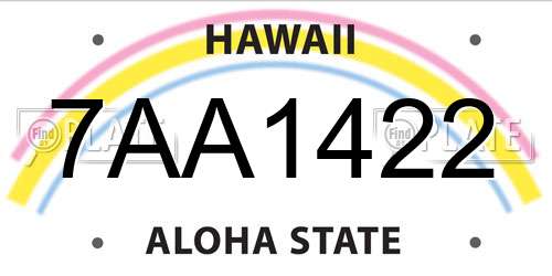 7AA1422 Hawaii License Plate
