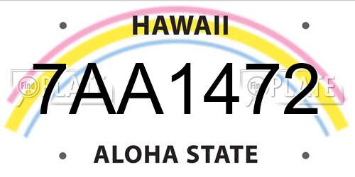 7AA1472 Hawaii License Plate