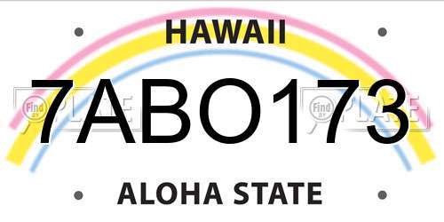 7ABO173 Hawaii License Plate