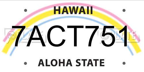 7ACT751 Hawaii License Plate