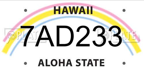 7AD233 Hawaii License Plate