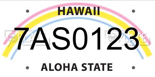 7AS0123 Hawaii License Plate