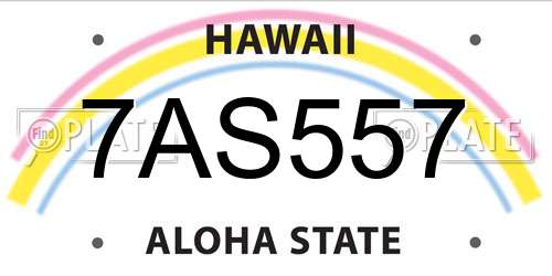 7AS557 Hawaii License Plate