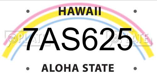 7AS625 Hawaii License Plate