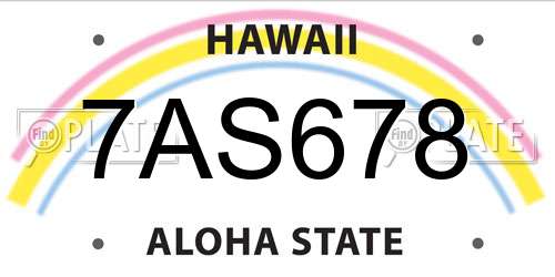 7AS678 Hawaii License Plate