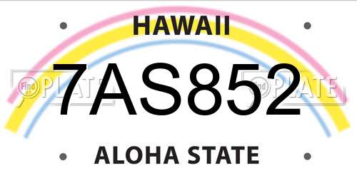 7AS852 Hawaii License Plate