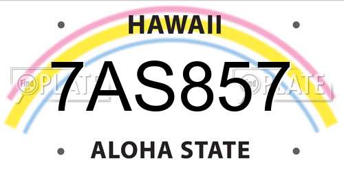 7AS857 Hawaii License Plate
