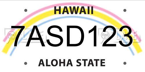 7ASD123 Hawaii License Plate