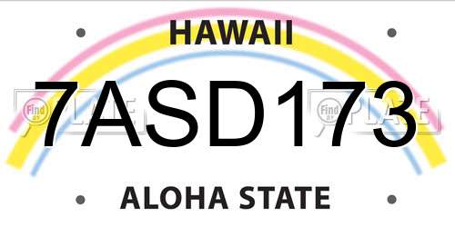 7ASD173 Hawaii License Plate