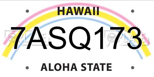7ASQ173 Hawaii License Plate