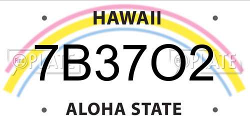 7B37O2 Hawaii License Plate