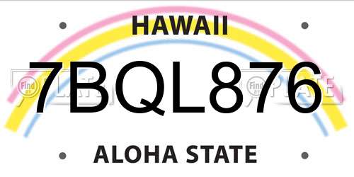 7BQL876 Hawaii License Plate
