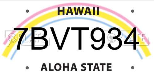 7BVT934 Hawaii License Plate