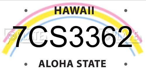 7CS3362 Hawaii License Plate