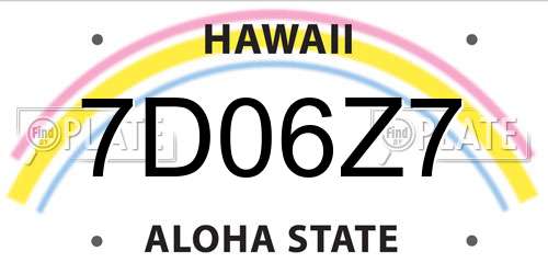 7D06Z7 Hawaii License Plate