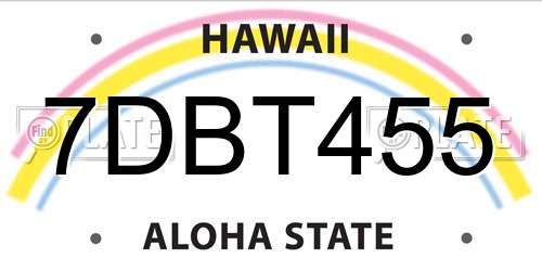 7DBT455 Hawaii License Plate