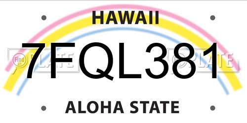 7FQL381 Hawaii License Plate