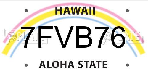 7FVB76 Hawaii License Plate
