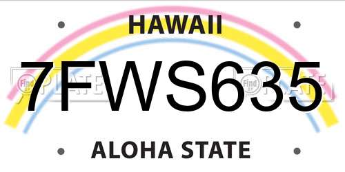 7FWS635 Hawaii License Plate