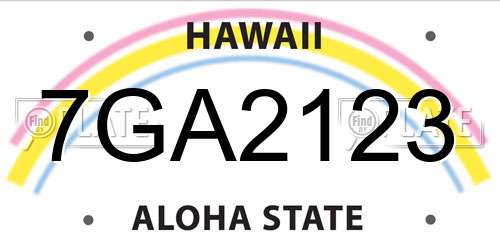 7GA2123 Hawaii License Plate