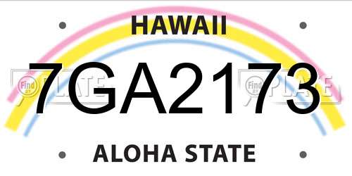 7GA2173 Hawaii License Plate