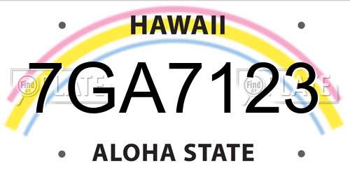 7GA7123 Hawaii License Plate
