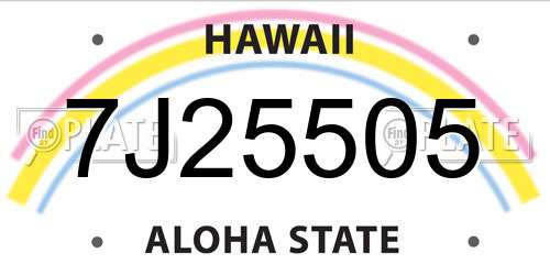 7J25505 Hawaii License Plate
