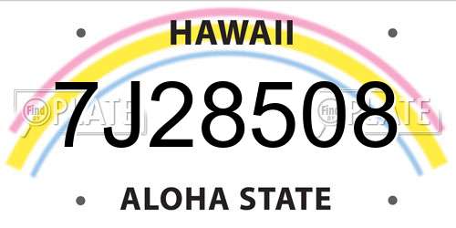 7J28508 Hawaii License Plate