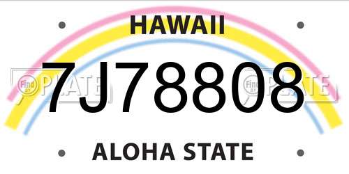 7J78808 Hawaii License Plate