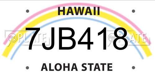 7JB418 Hawaii License Plate