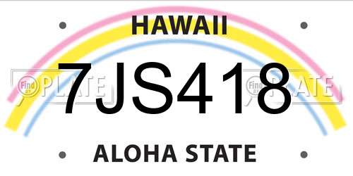 7JS418 Hawaii License Plate