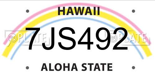 7JS492 Hawaii License Plate