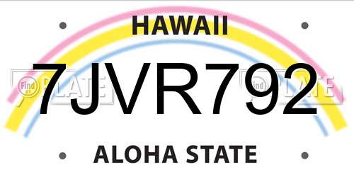 7JVR792 Hawaii License Plate