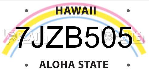 7JZB505 Hawaii License Plate