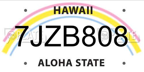 7JZB808 Hawaii License Plate