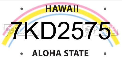 7KD2575 Hawaii License Plate