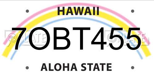 7OBT455 Hawaii License Plate