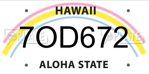 7OD672 Hawaii License Plate