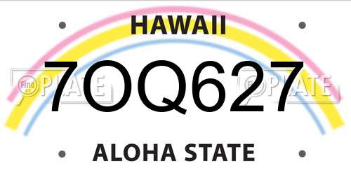 7OQ627 Hawaii License Plate