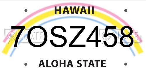 7OSZ458 Hawaii License Plate