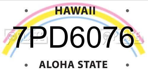 7PD6076 Hawaii License Plate